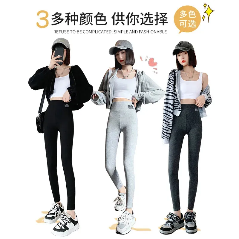 2024 New Gray Thread Leggings Female Spring And Autumn Outside Wear Thin Elastic Inside Long Johns Winter High Waist Slimming