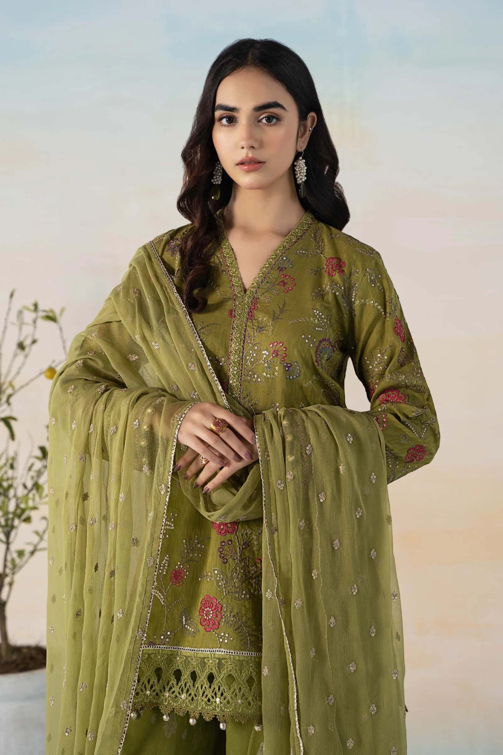 3 Piece Embroidered Self Jacquard Suit | DW-EF24-03