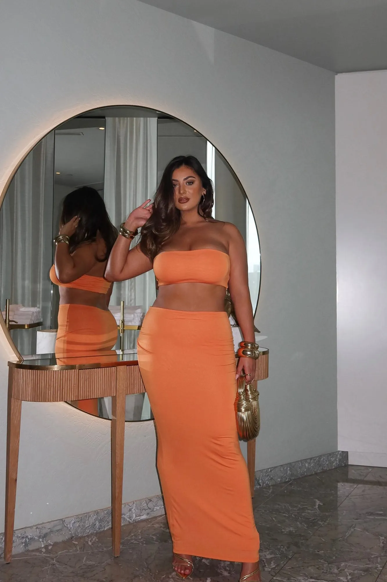 Another Time Double Lined Skirt Set - Orange