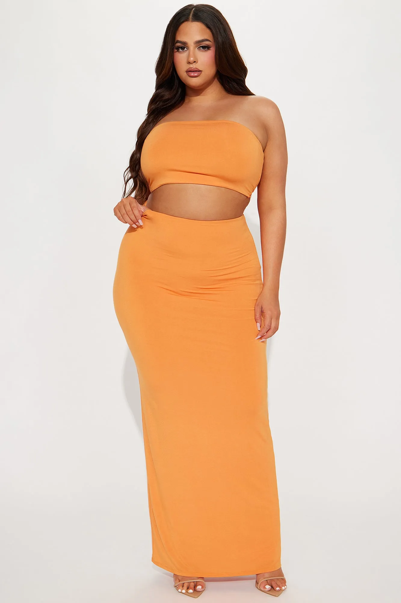 Another Time Double Lined Skirt Set - Orange