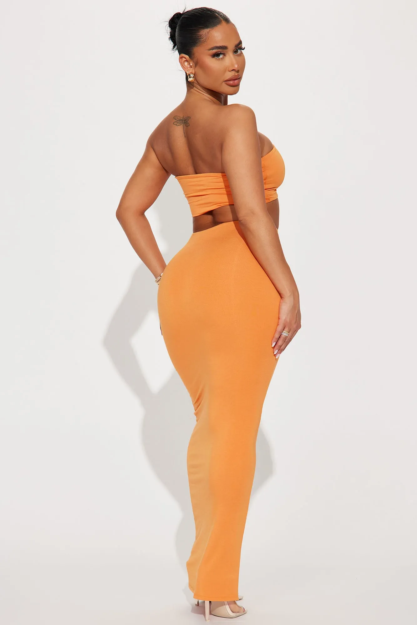 Another Time Double Lined Skirt Set - Orange