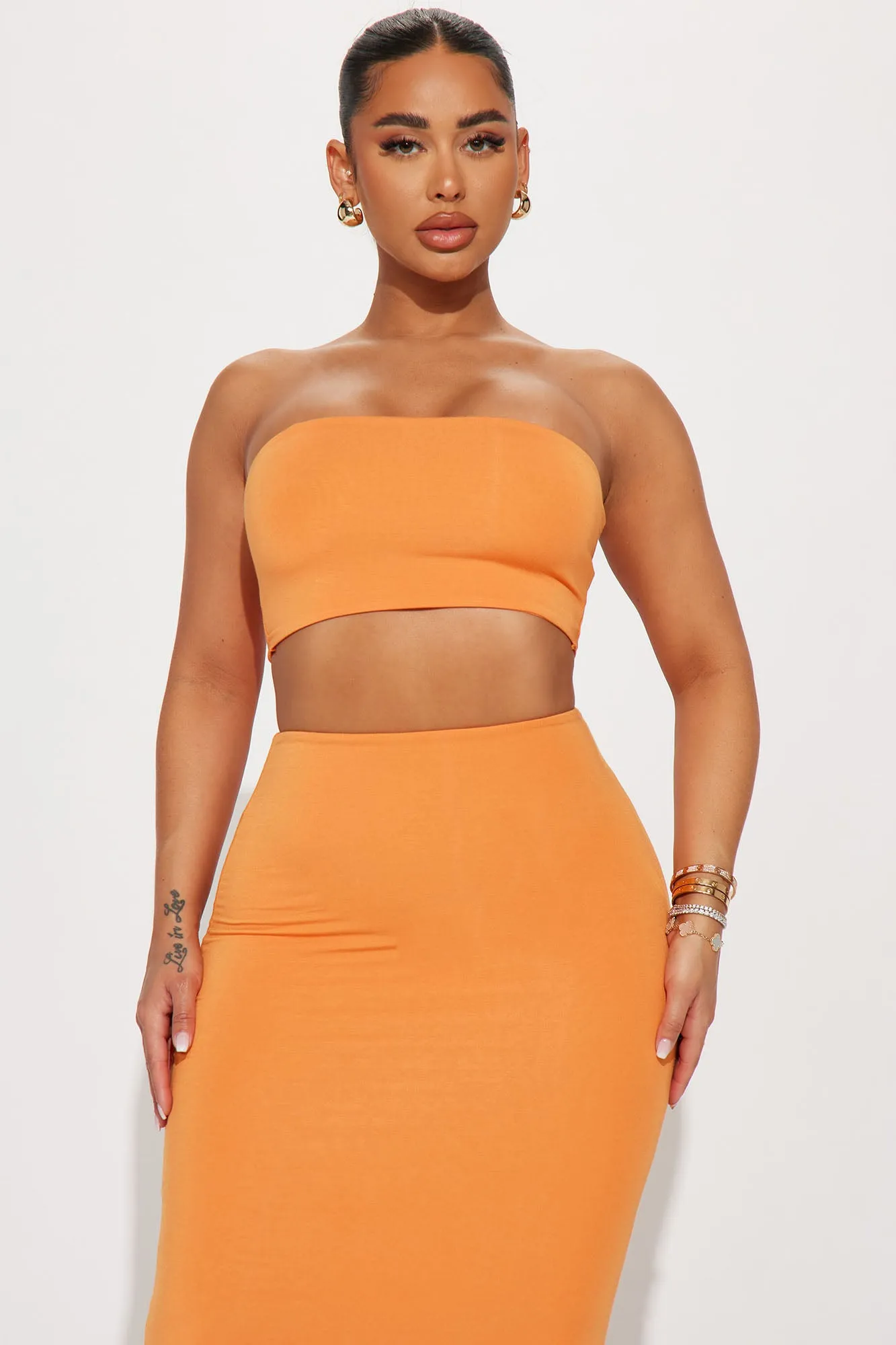 Another Time Double Lined Skirt Set - Orange