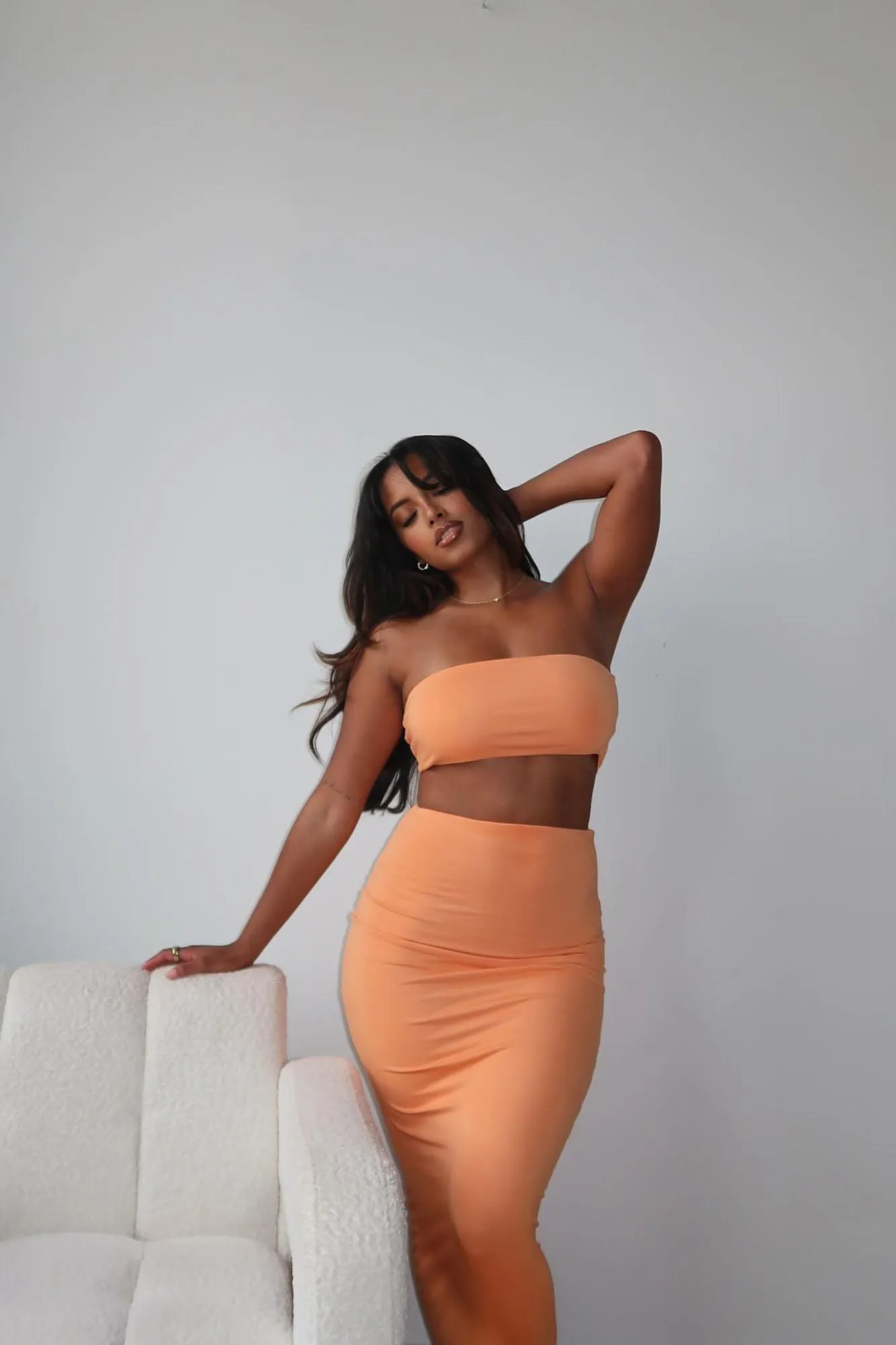 Another Time Double Lined Skirt Set - Orange