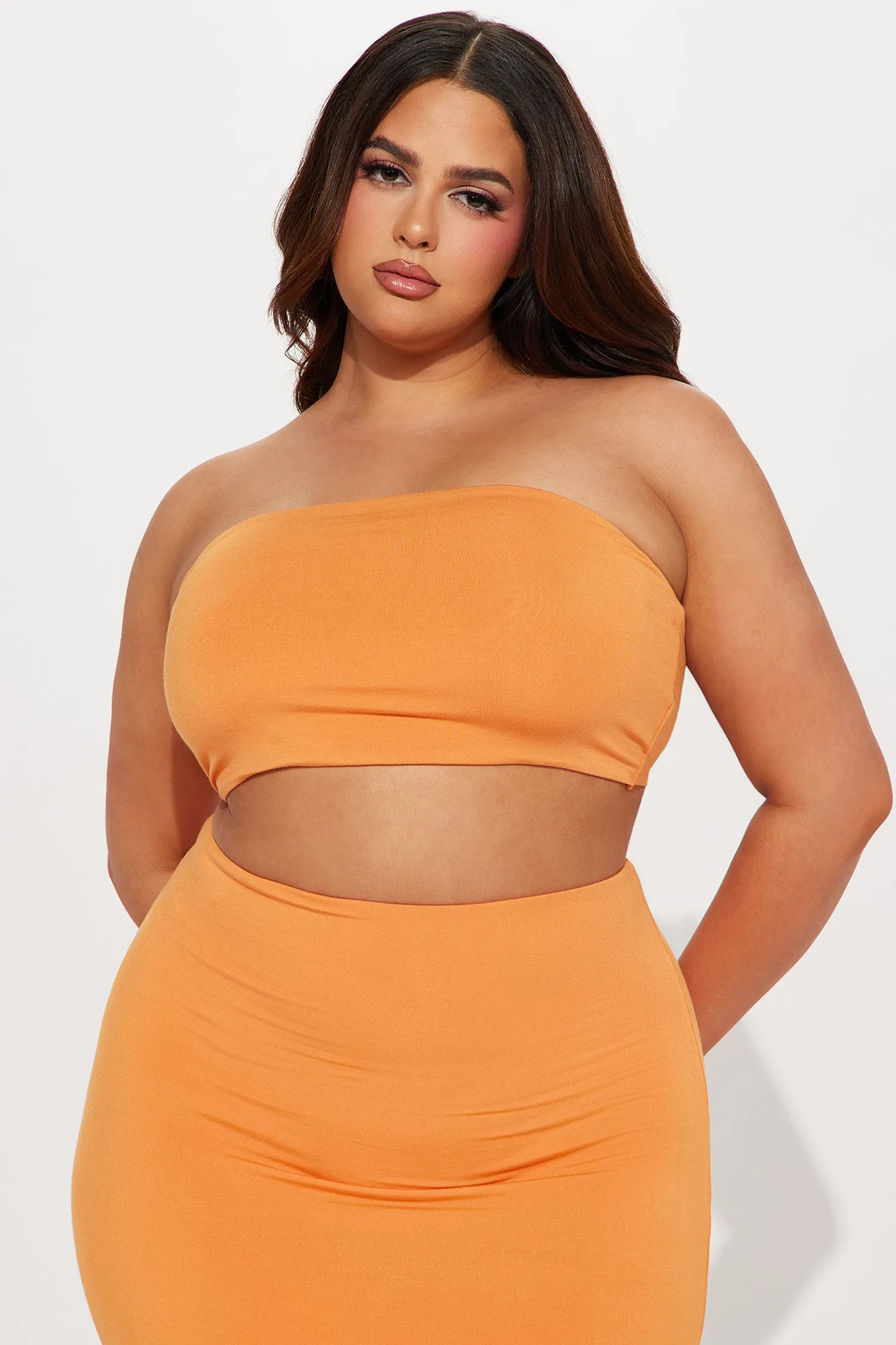 Another Time Double Lined Skirt Set - Orange