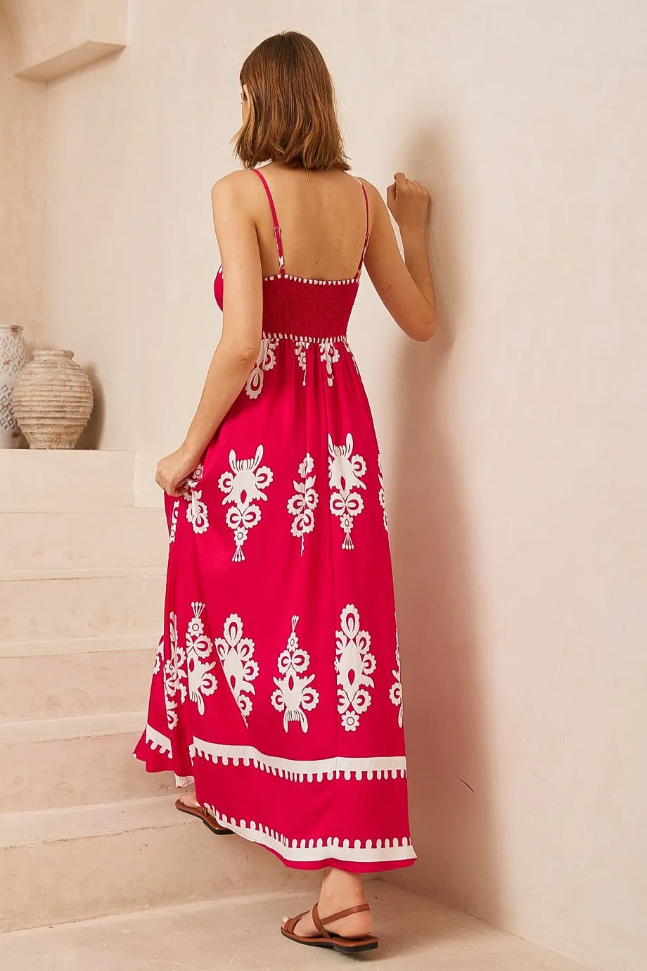 Bali Dreams Hot Pink/White Maxi  Dress