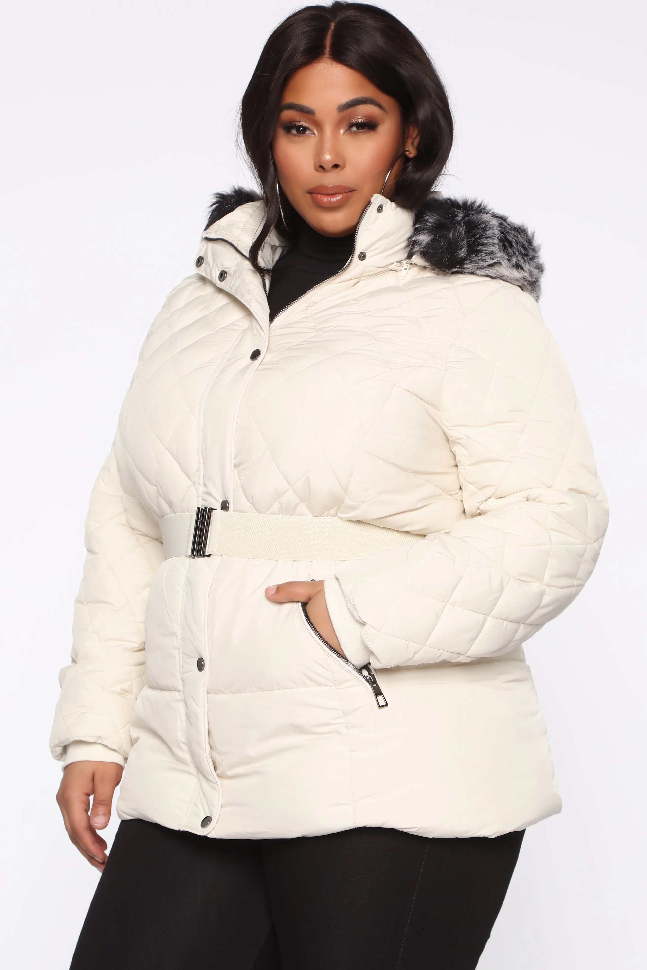 Belted My Cold Heart Puffer Jacket - Ivory