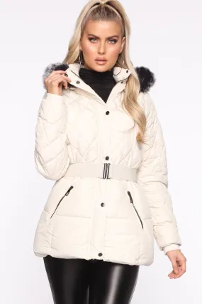 Belted My Cold Heart Puffer Jacket - Ivory