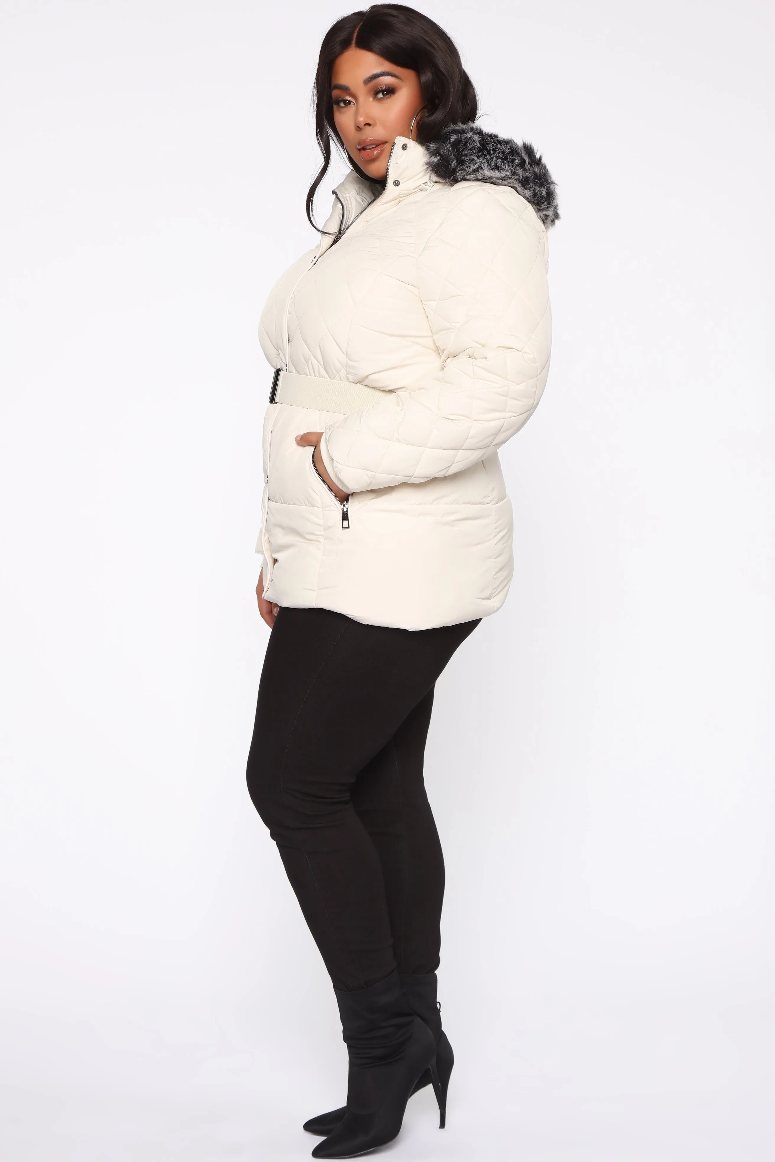 Belted My Cold Heart Puffer Jacket - Ivory