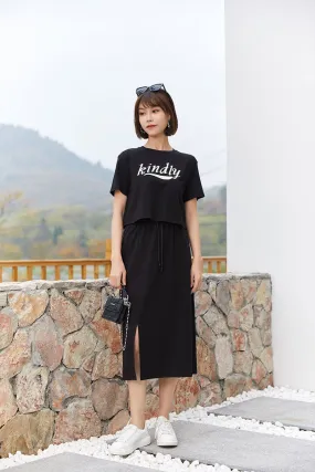 Black Short T-shirt With Letter