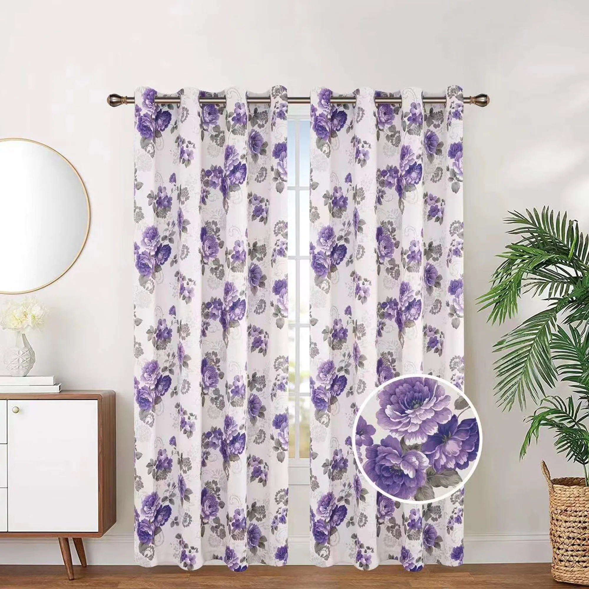 Blackout Thermal Insulated Floral Room Darkening Grommet Top Window Curtain Panel, 81071