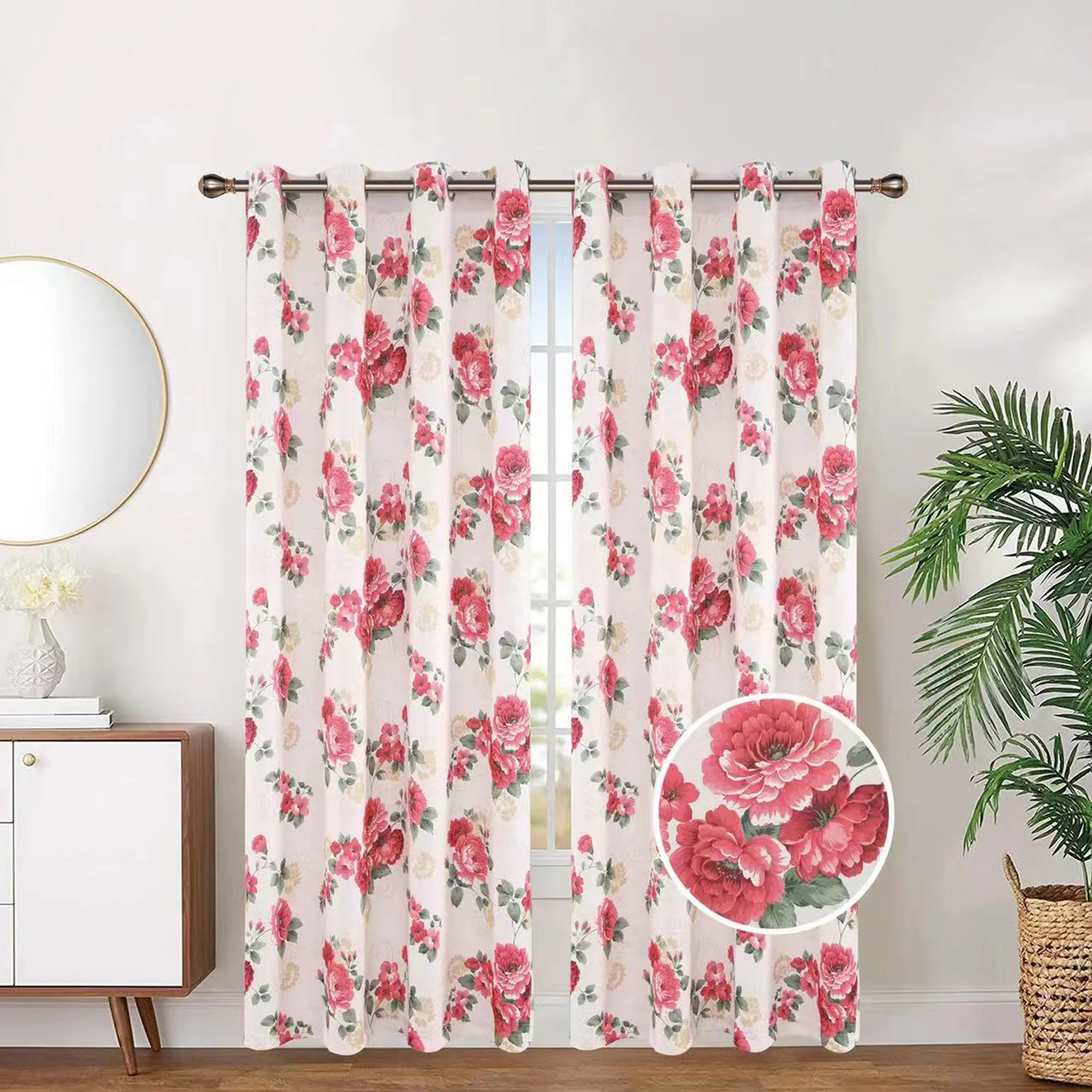 Blackout Thermal Insulated Floral Room Darkening Grommet Top Window Curtain Panel, 81071