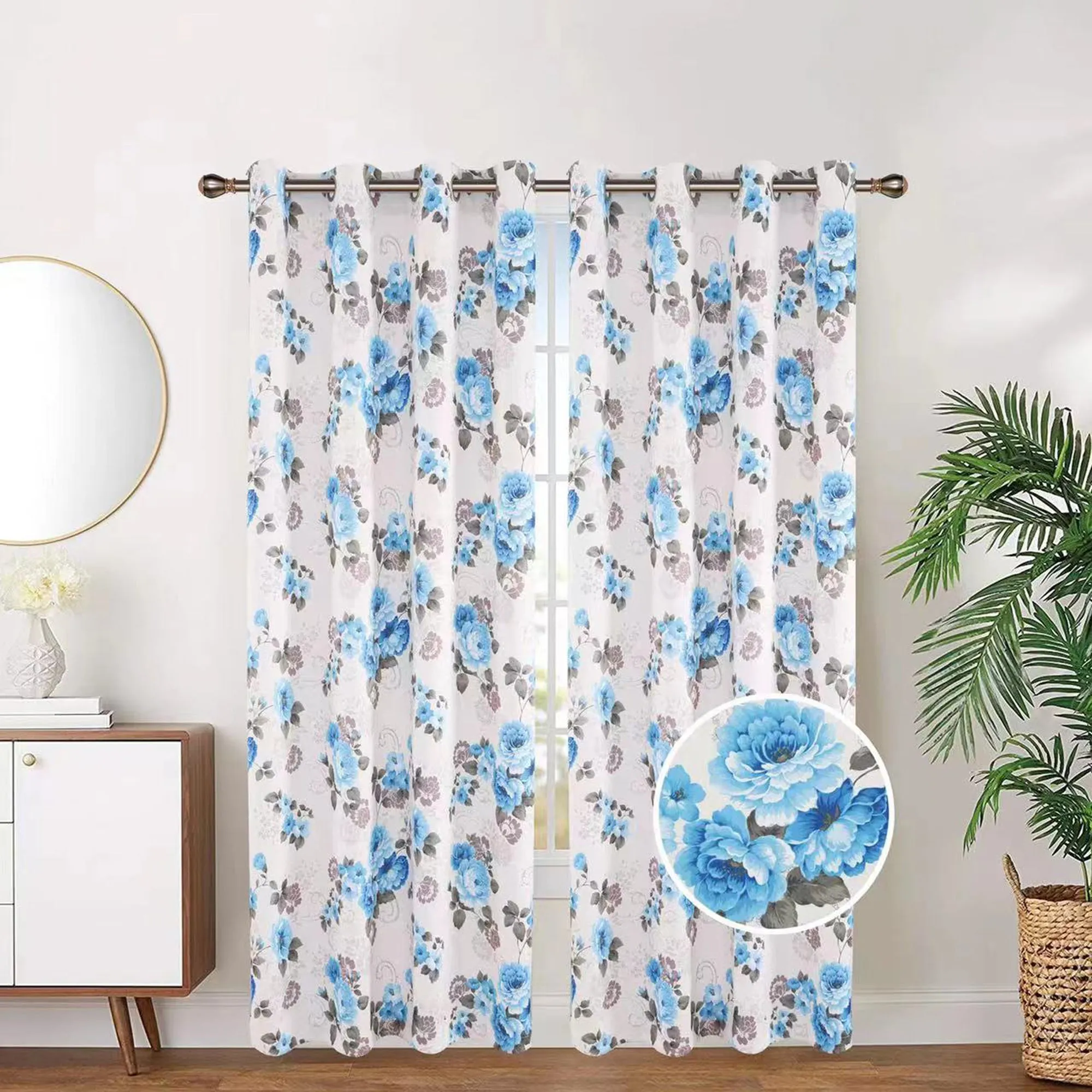 Blackout Thermal Insulated Floral Room Darkening Grommet Top Window Curtain Panel, 81071