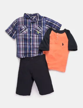 BOYS 3 PIECE SET - SHIRT, TEE & SHORTS