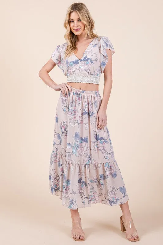 Floral Ruffle Hem Maxi Skirt