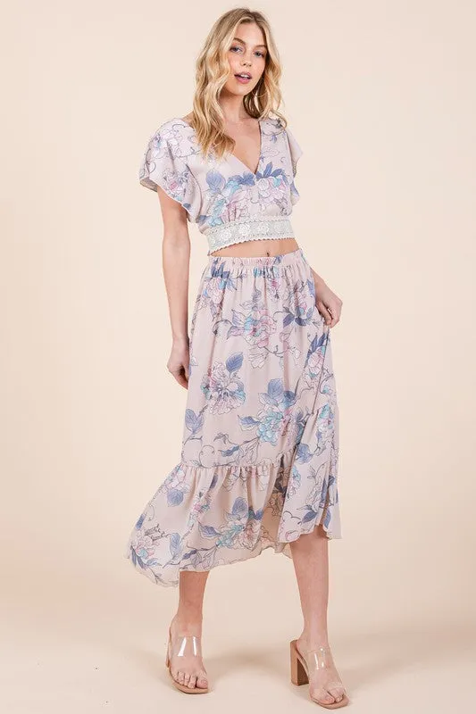 Floral Ruffle Hem Maxi Skirt