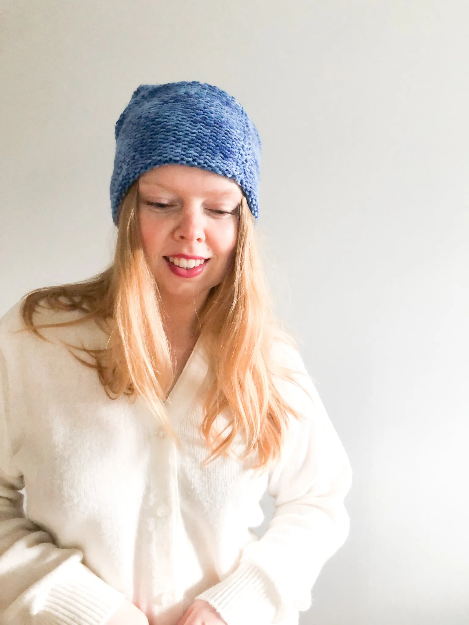 Handmade Blue Knit Rolled Toque Hat