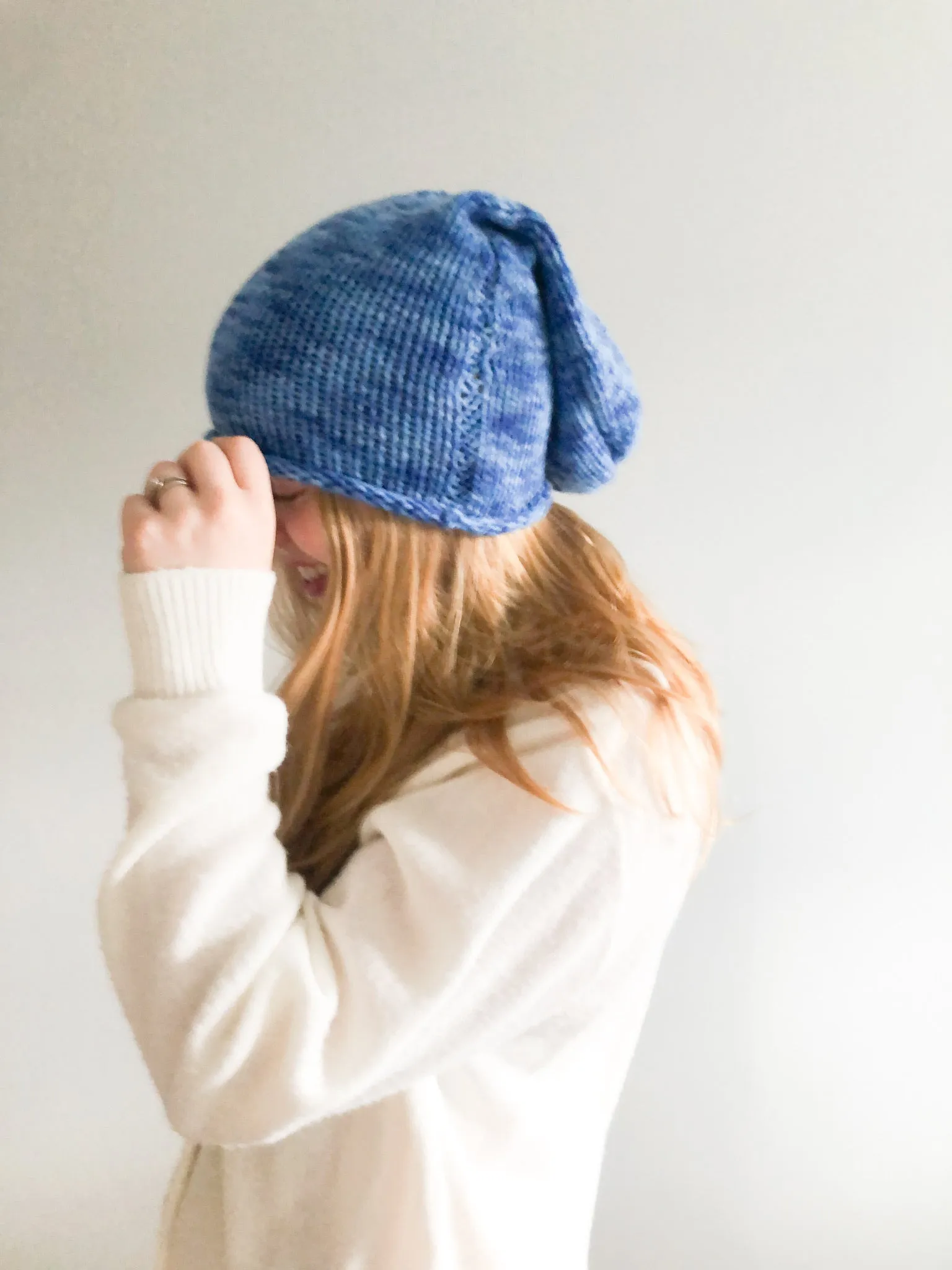 Handmade Blue Knit Rolled Toque Hat