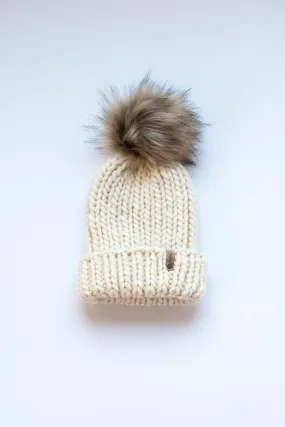 Ivory Peruvian Wool Ribbed Knit Hat