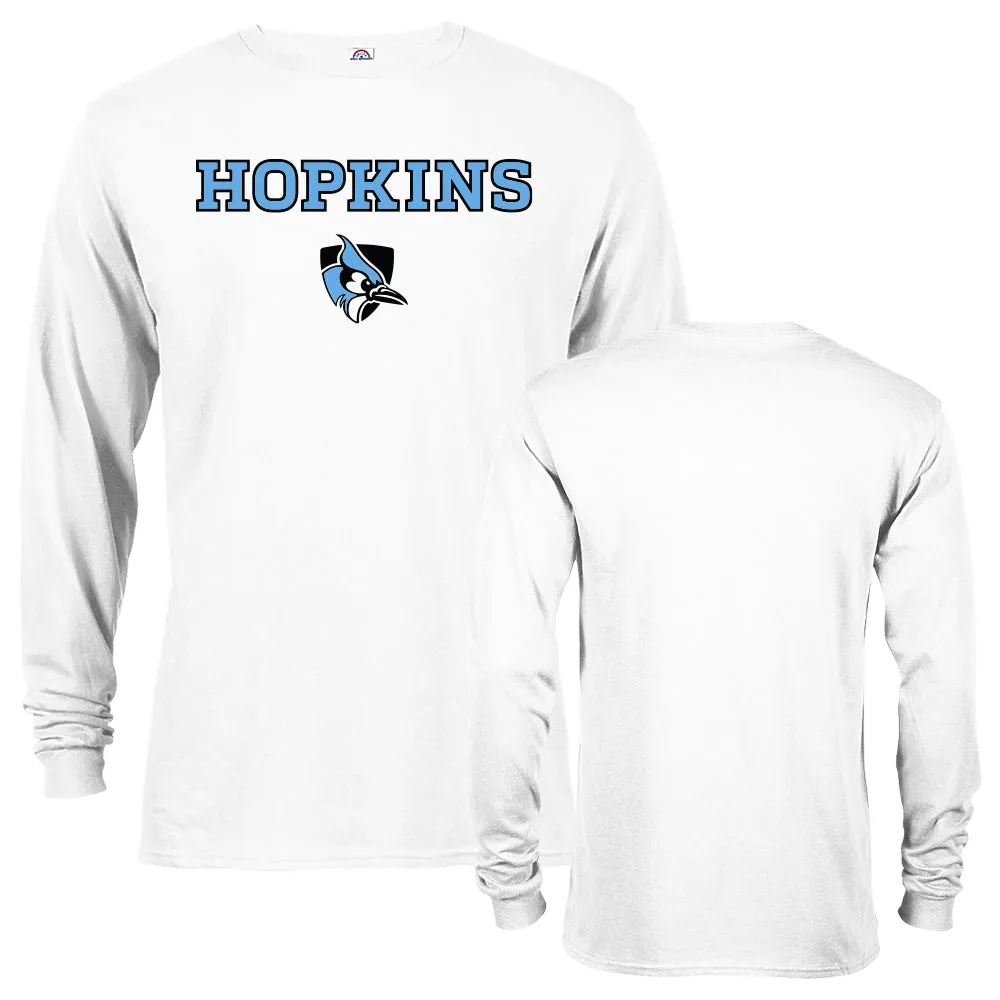 Johns Hopkins University Arched Text with Mascot Long Sleeve T-shirt Tee