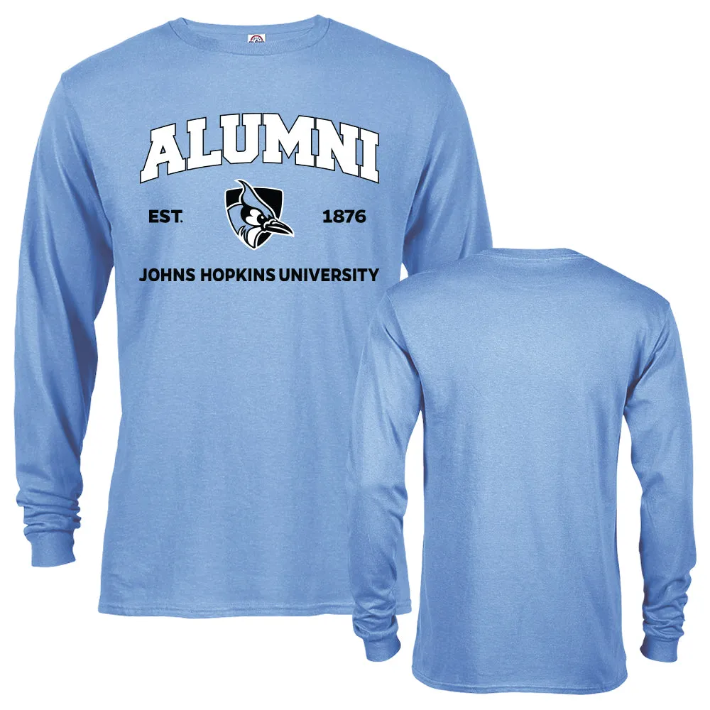 Johns Hopkins University Blue Jays Alumni Script Text Long Sleeve T-Shirt