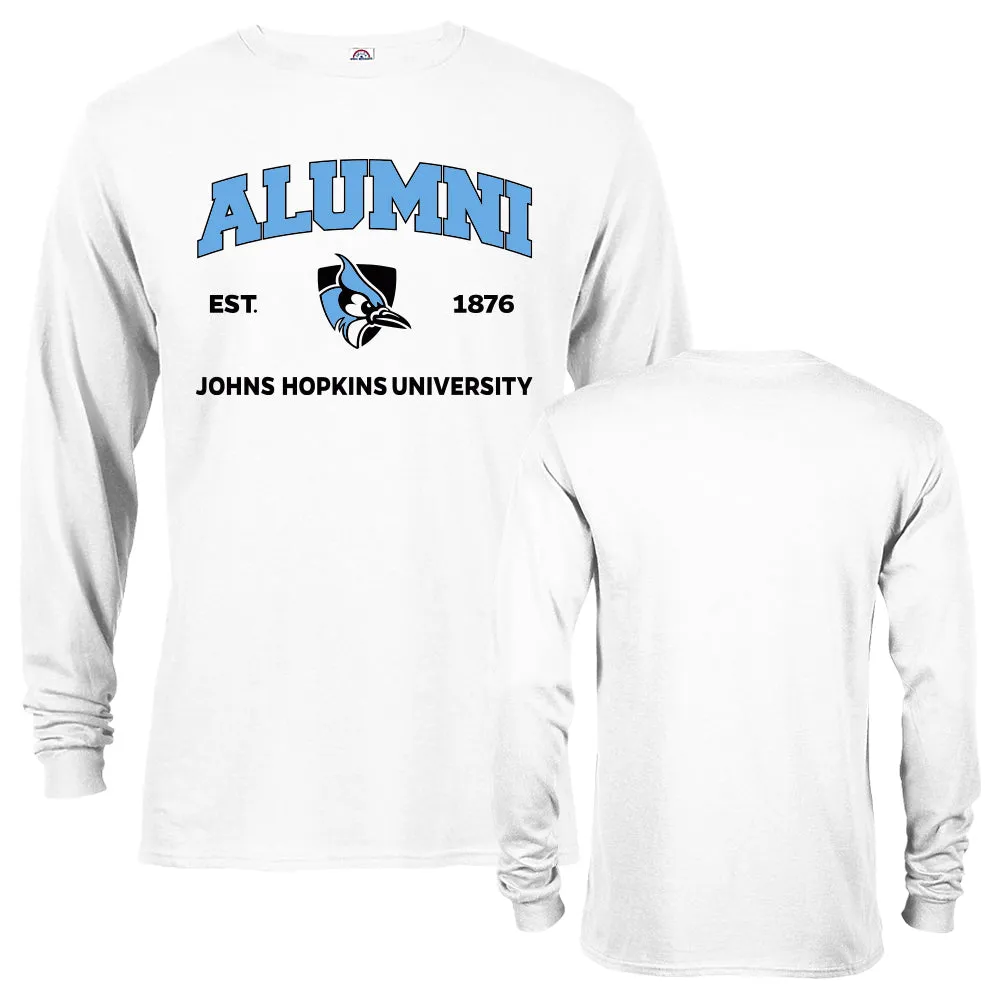 Johns Hopkins University Blue Jays Alumni Script Text Long Sleeve T-Shirt