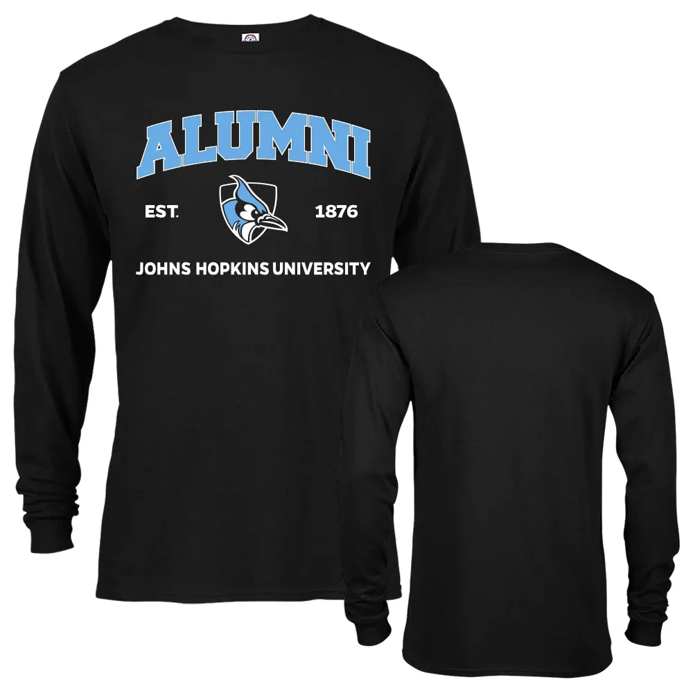 Johns Hopkins University Blue Jays Alumni Script Text Long Sleeve T-Shirt