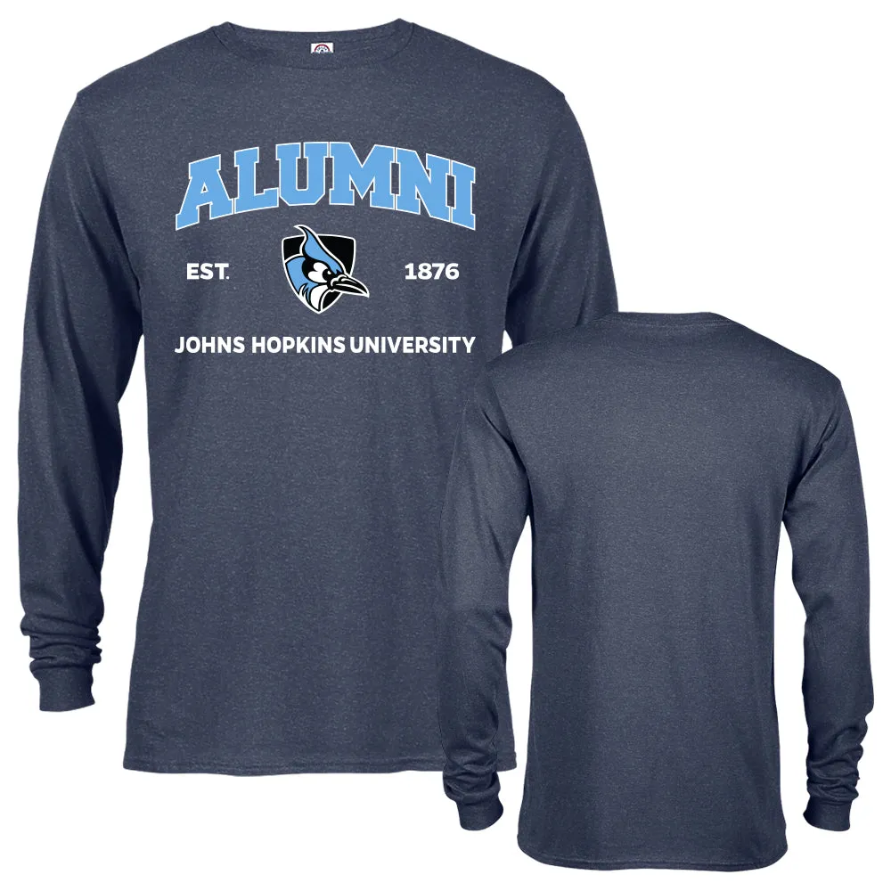 Johns Hopkins University Blue Jays Alumni Script Text Long Sleeve T-Shirt