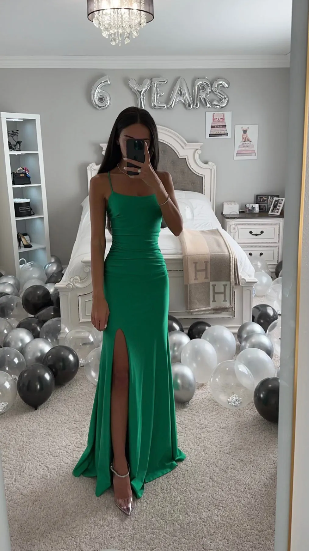 KELLY GREEN SATIN GOWN