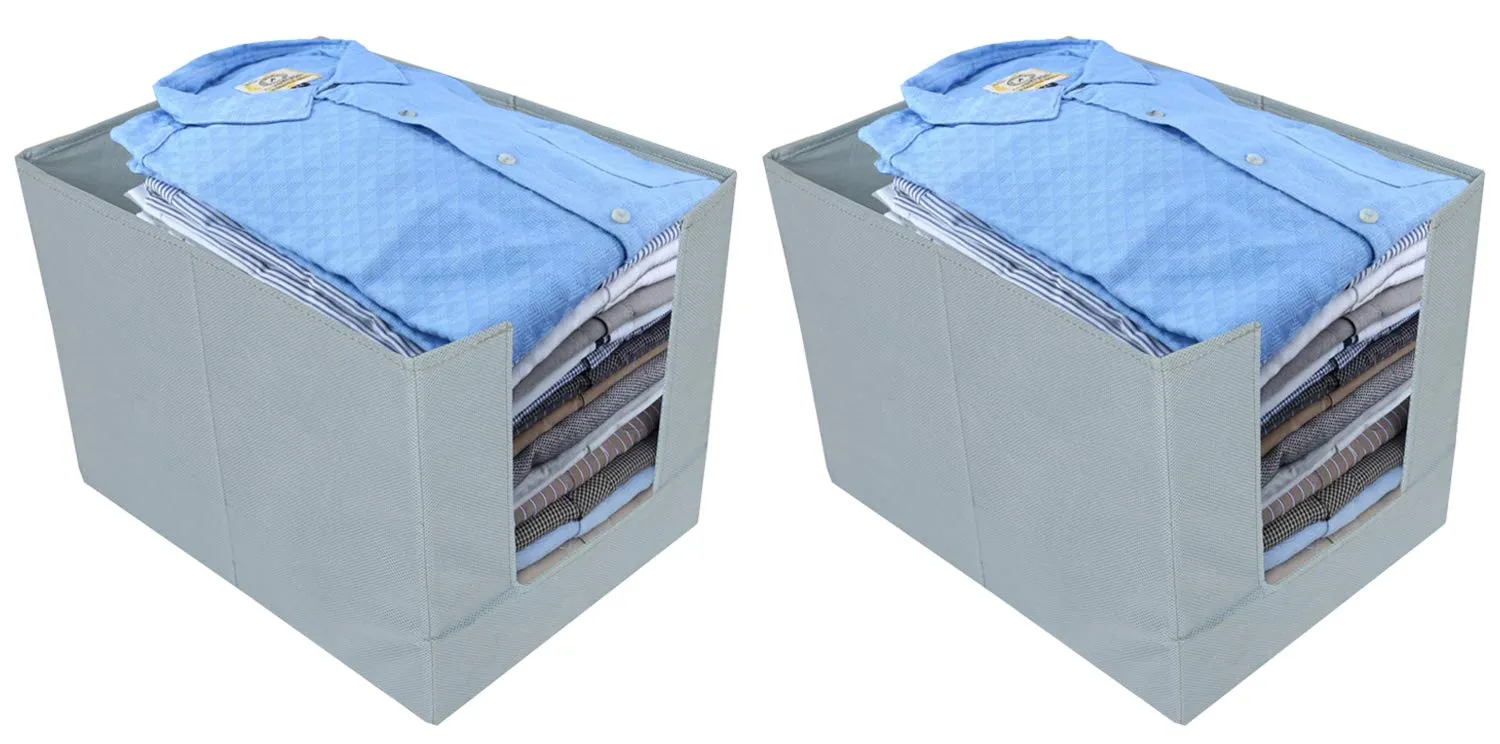 Kuber Industries Non-Woven 2 Pieces Shirt Stacker Wardrobe Organizer (Grey)-CTKTC21195