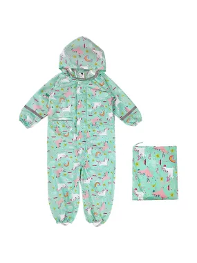 Little Surprise Box, Mint Rainbow All over Jumpsuit/ Playsuit Raincoat for Kids