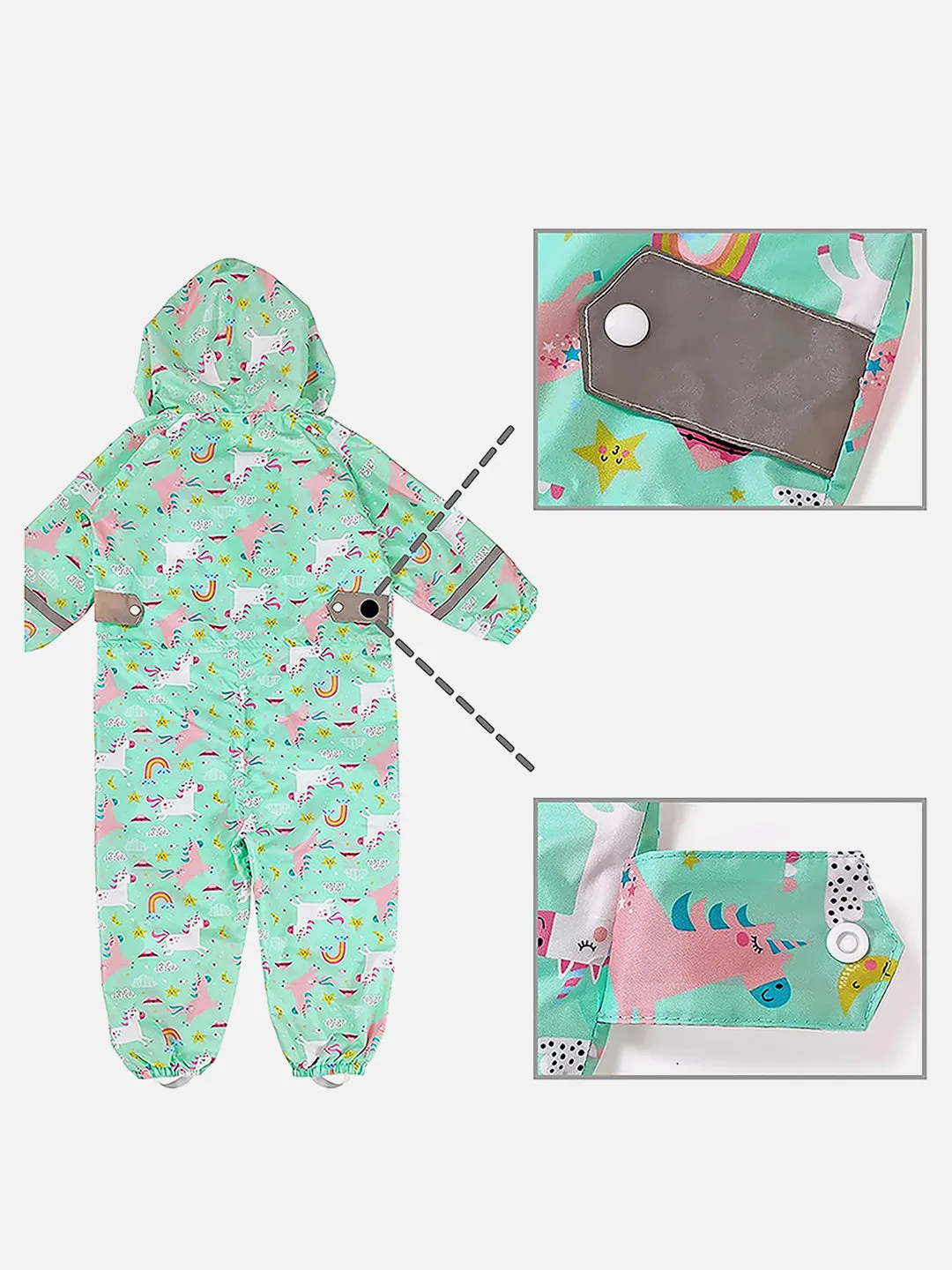 Little Surprise Box, Mint Rainbow All over Jumpsuit/ Playsuit Raincoat for Kids