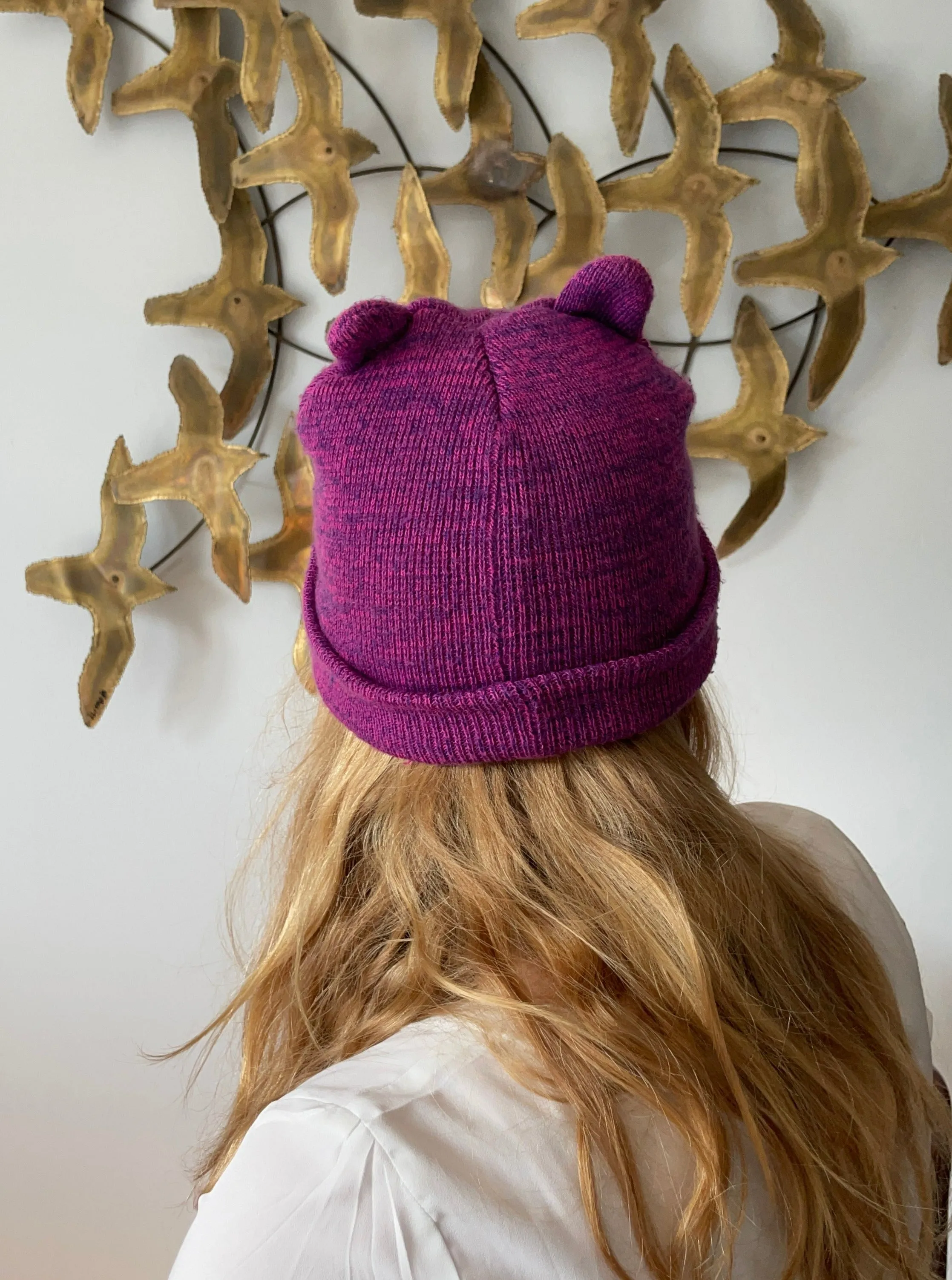 Magenta Heathered Kitty Ear Knit Toque Hat