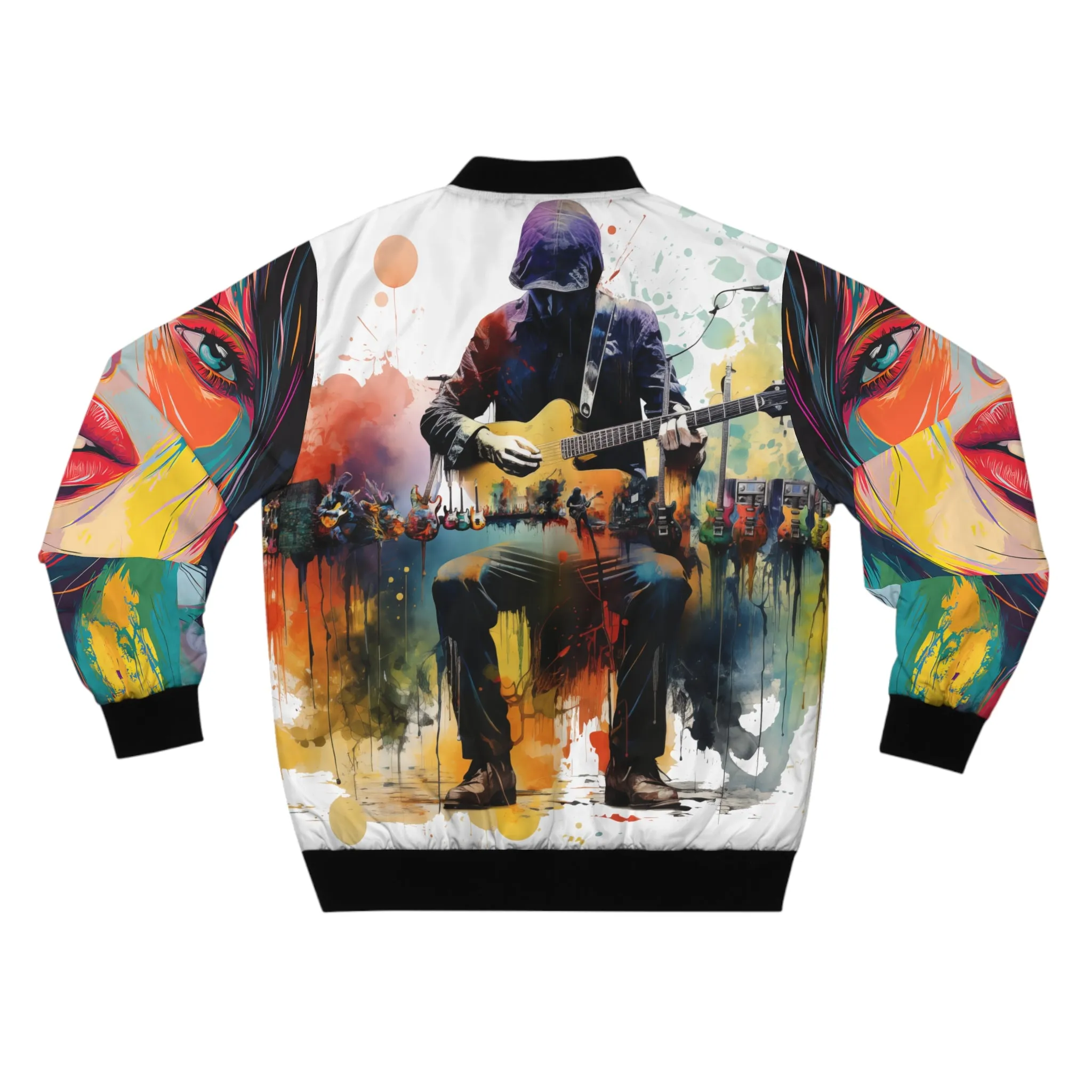 Men's Bomber Jacket (AOP) Colorful Abstract Guitars & Model