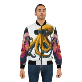 Men's Bomber Jacket (AOP) Drawn Yellow Octopus Wearing Goggles