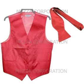 Men's paisley Tuxedo VEST Waistcoat_self tie bowtie coral