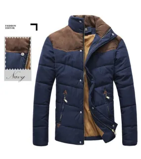 Mens Stand Collar Puffer Jacket in Navy Blue