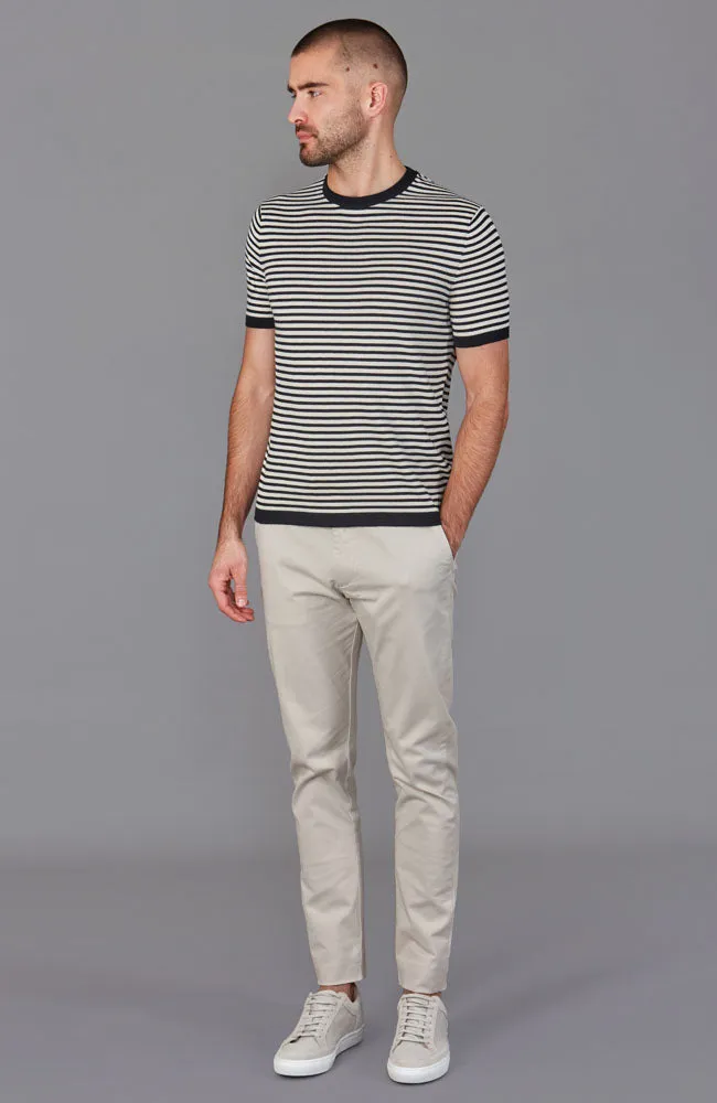 Mens Ultra Fine Cotton Knitted Narrow Breton Stripe T-Shirt