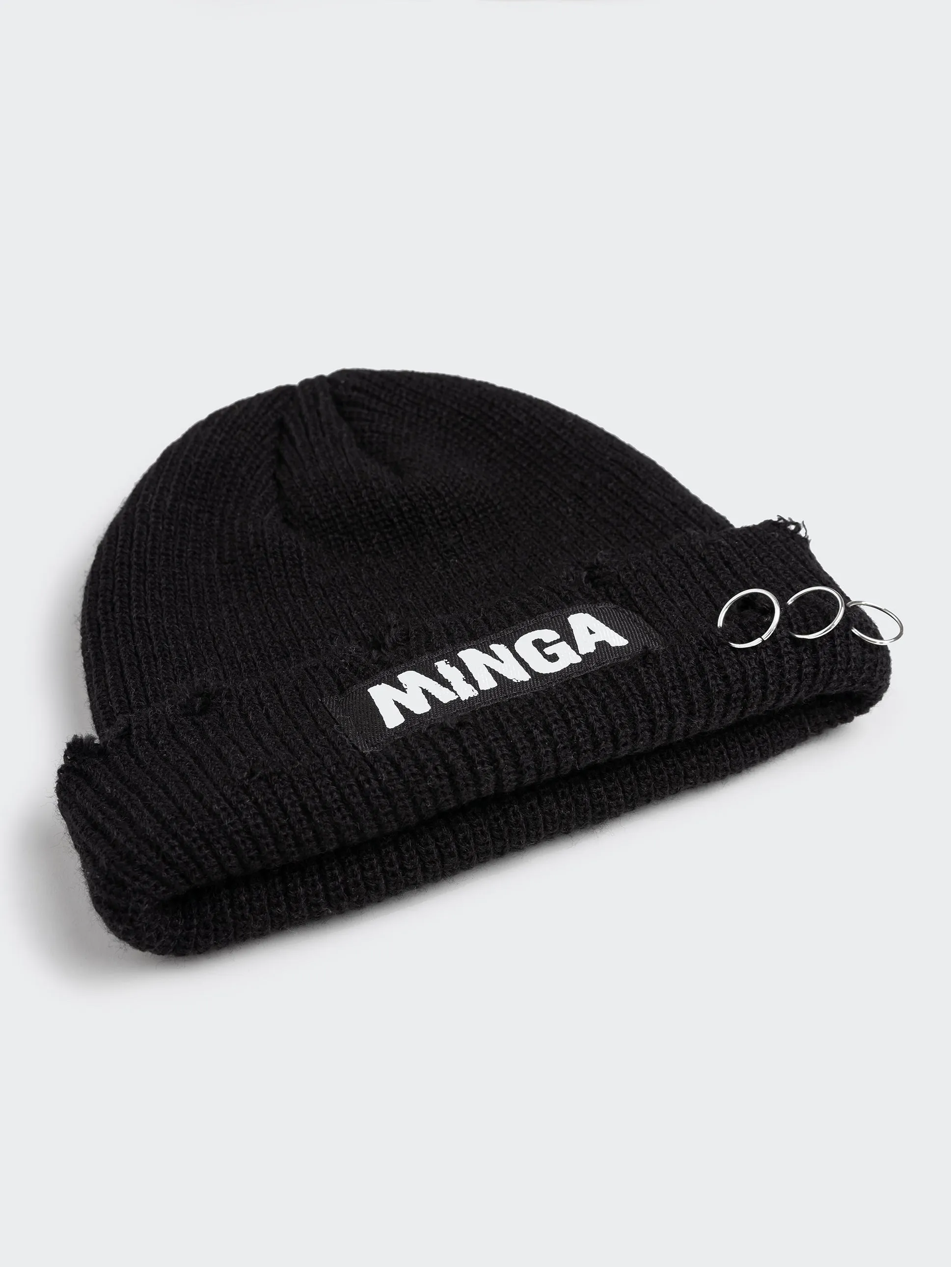 Minga Black Distressed Beanie