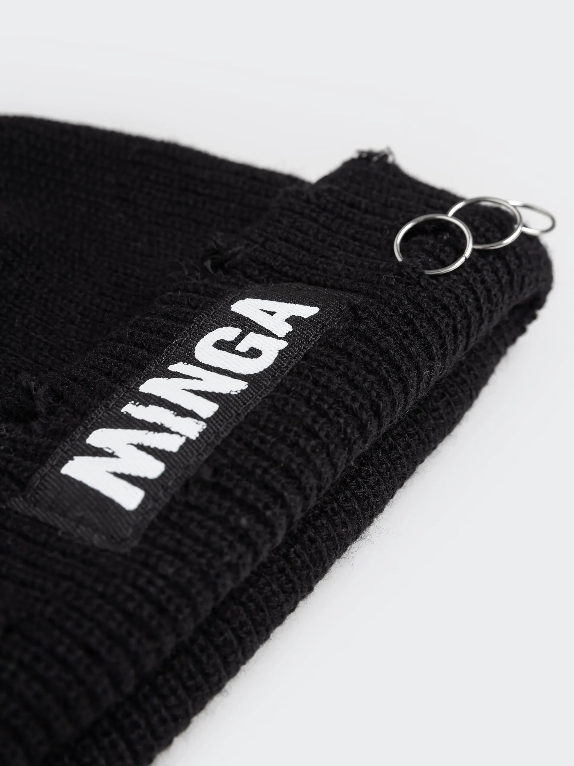 Minga Black Distressed Beanie