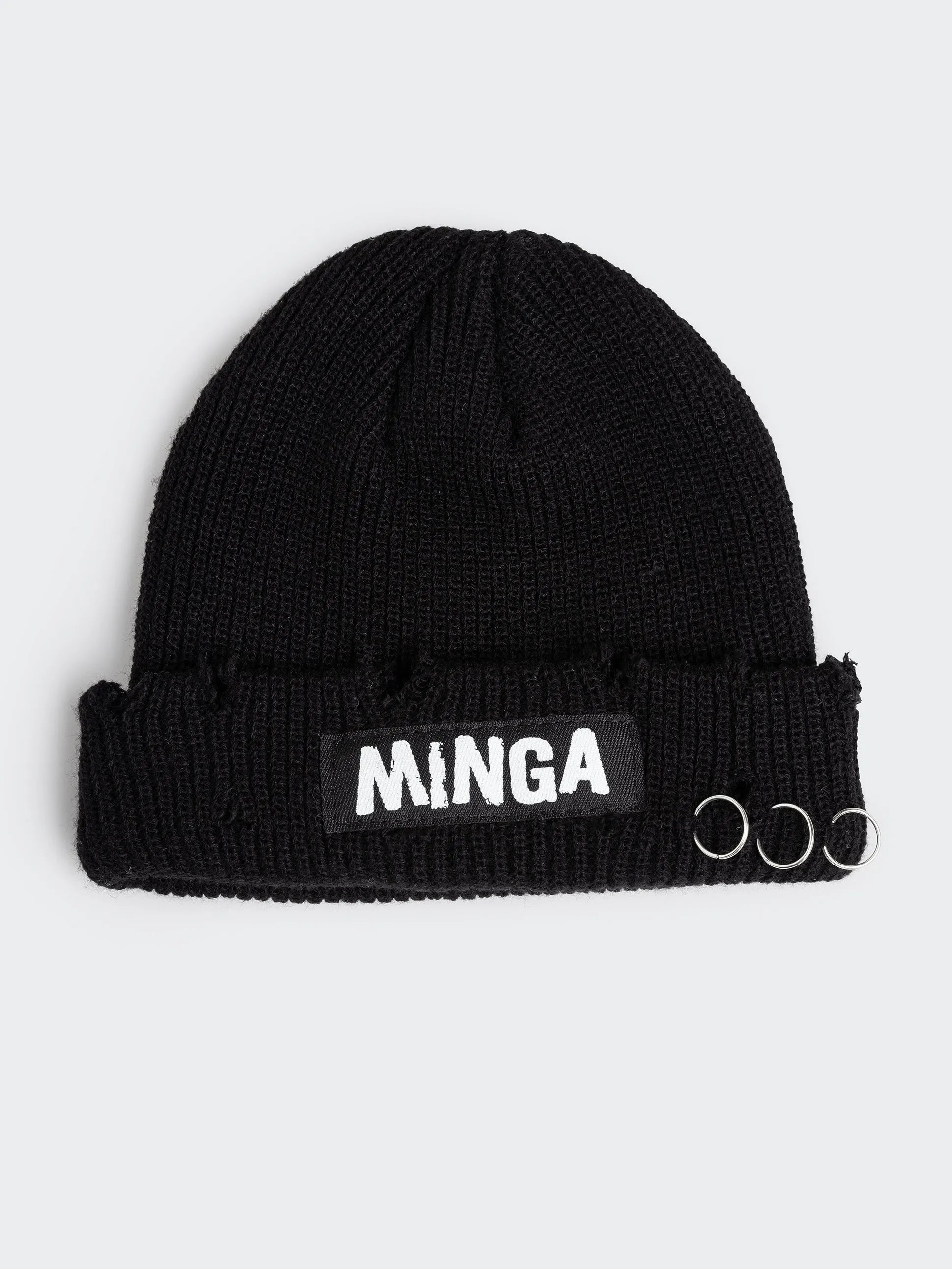 Minga Black Distressed Beanie