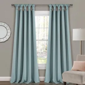 New - Set of 2 (95"x52") Insulated Knotted Tab Top Blackout  Window Curtain Panels Blue - Lush Décor