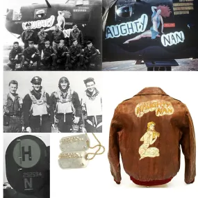 Original U.S. WWII B-24 Bomber Naughty Nan Named A-2 Flight Jacket with Dog Tags