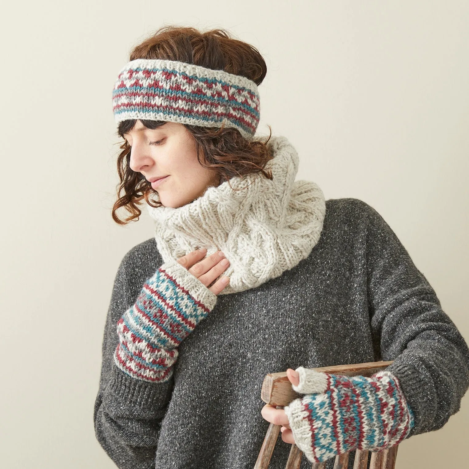 PESHA Fair Isle Knit Wool Lined Earwarmer Headband