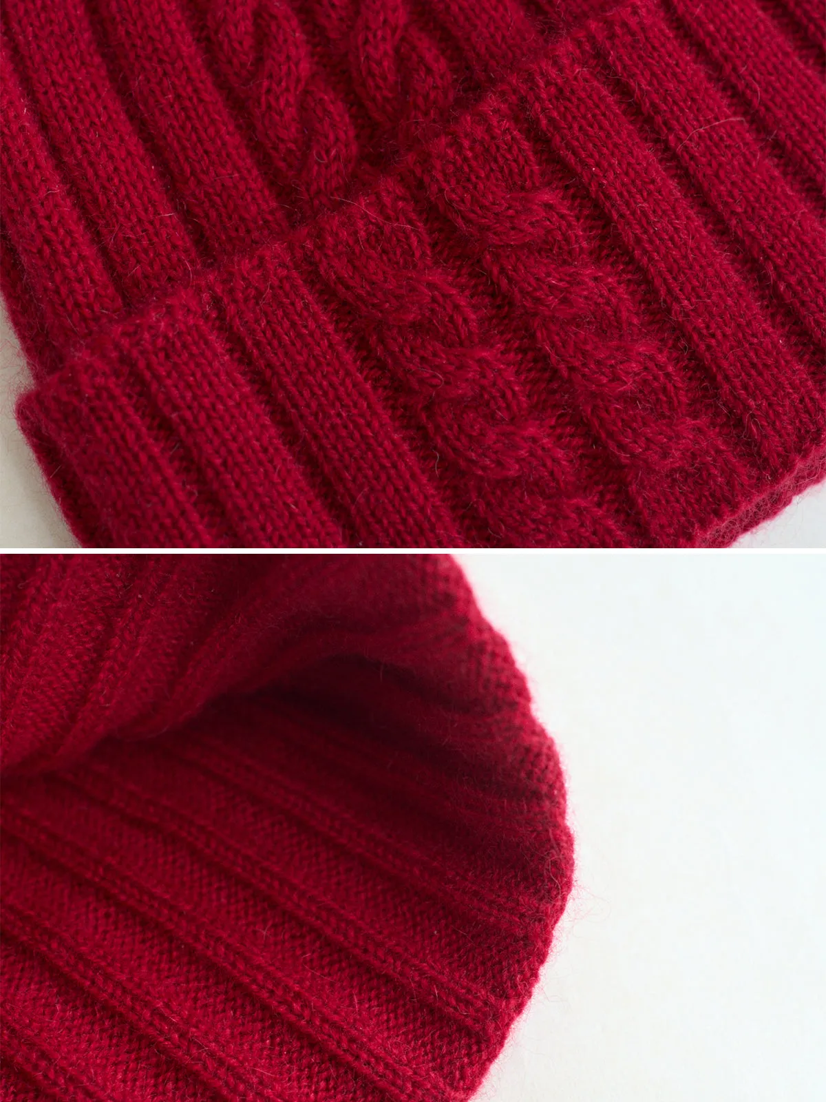 "Warmth Whisper" Cashmere Cable Knit Beanie - Red