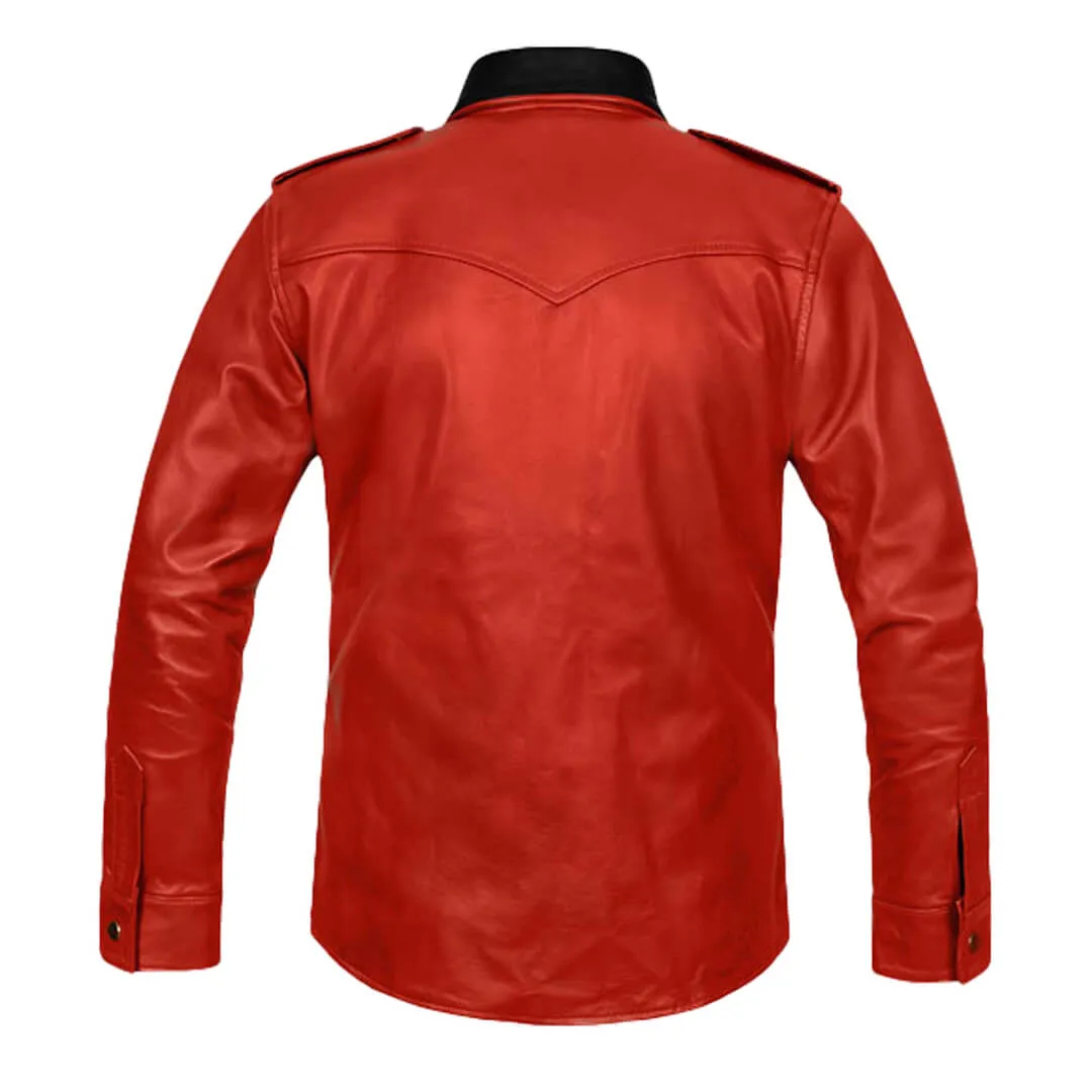 Red Military Style Native Leather Shirt