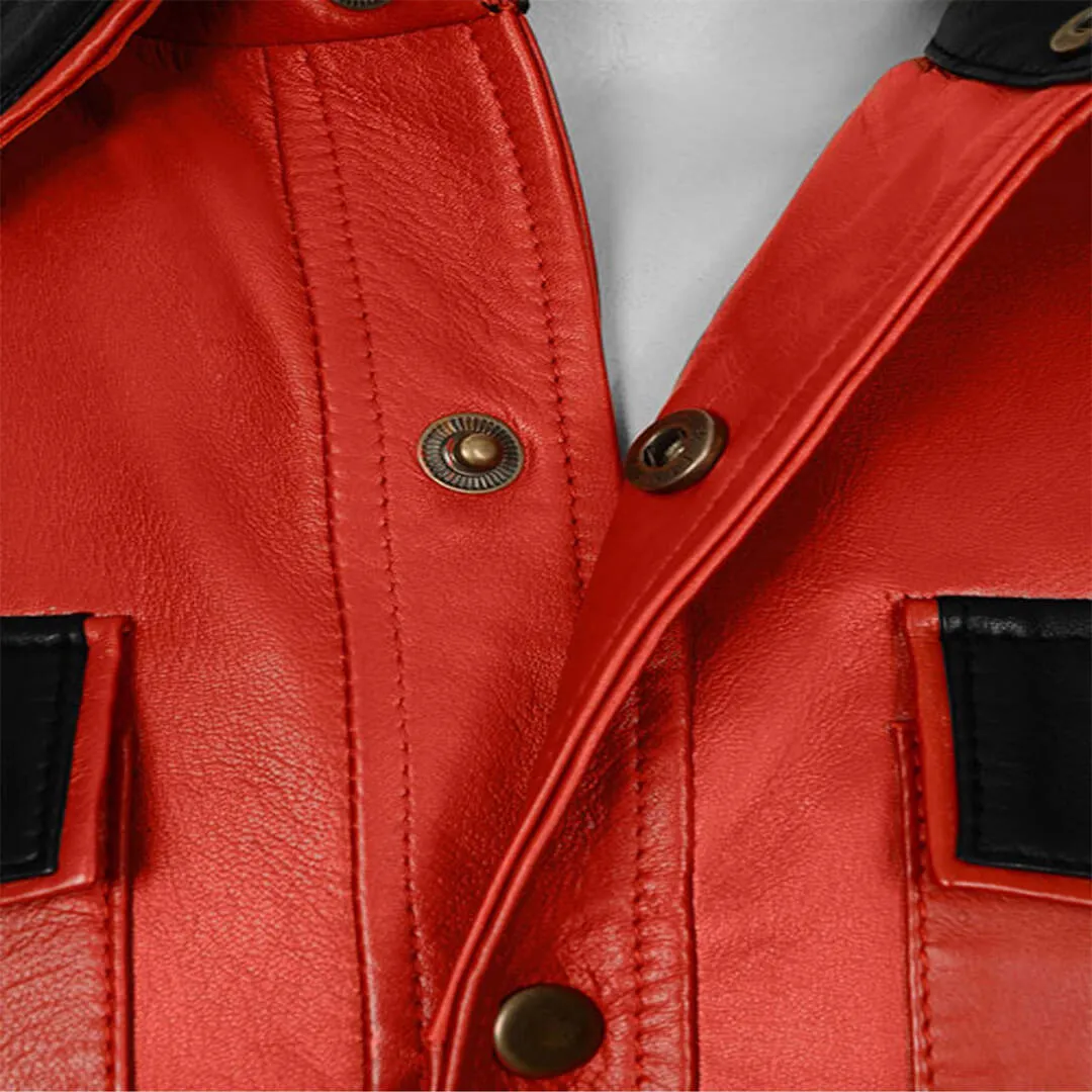 Red Military Style Native Leather Shirt