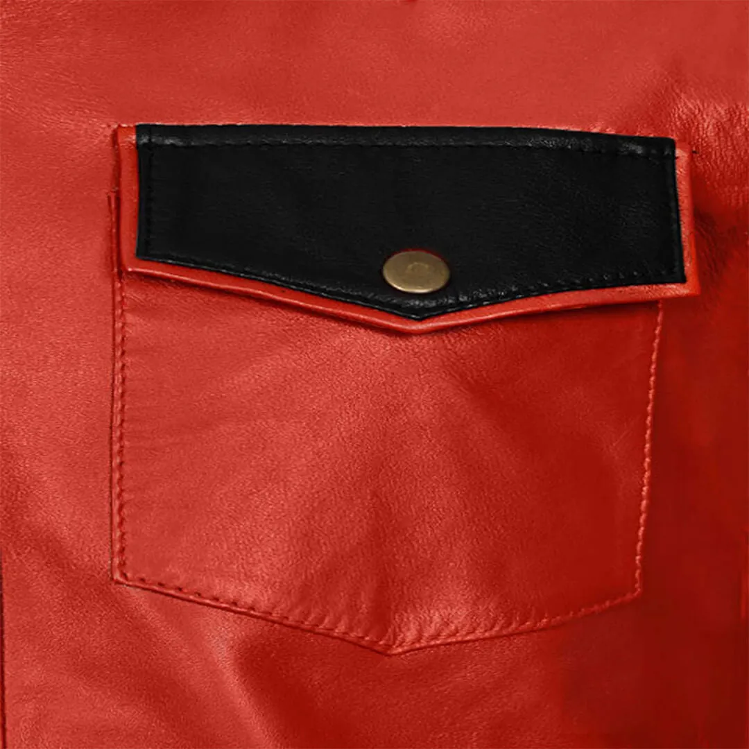 Red Military Style Native Leather Shirt