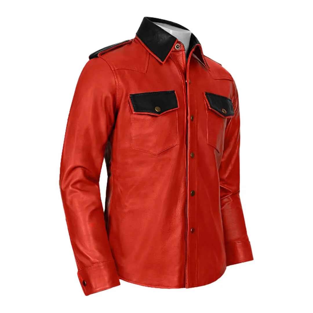 Red Military Style Native Leather Shirt