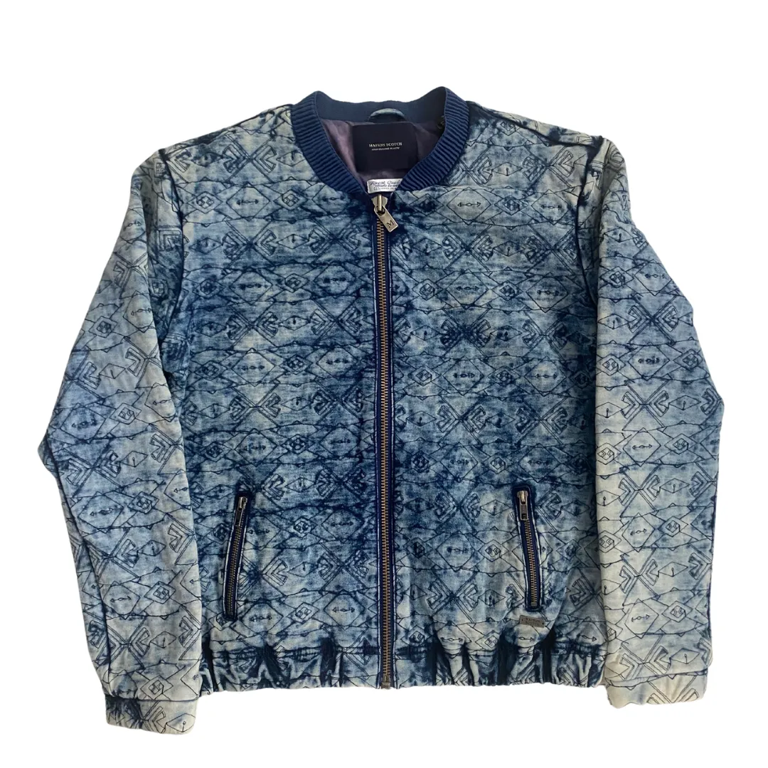 SCOTCH & SODA Tie-Dye Denim Bomber Jacket Blue SIZE 10