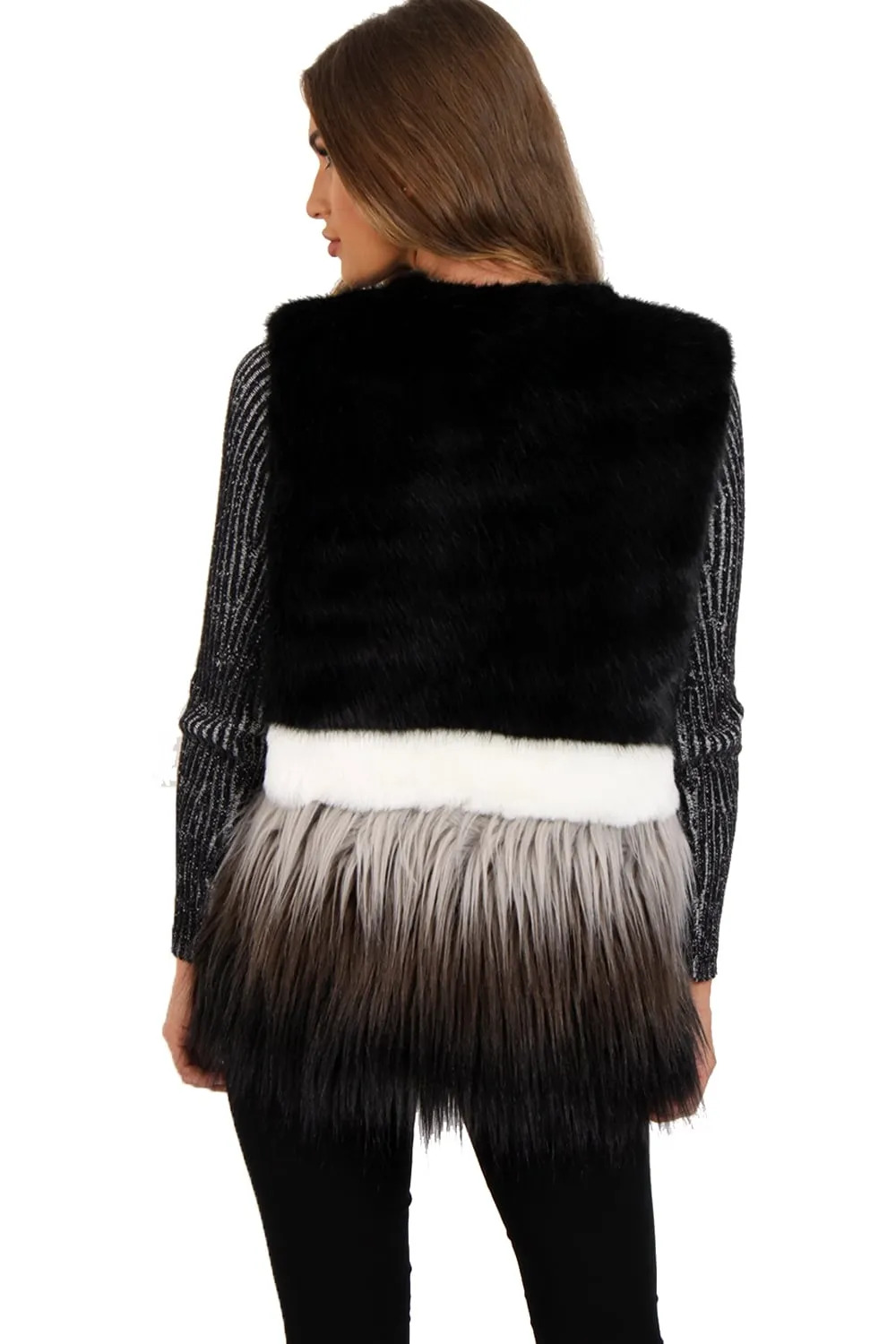 Sleeveless Two Tone Faux Fur Gilet